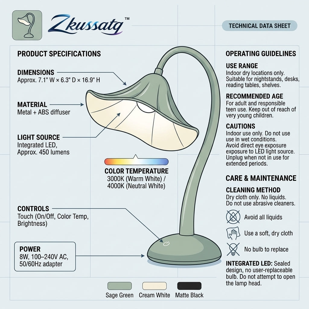 Zkussatq™ Petal Arc LED Table Lamp – Sculptural Flower Bedside Light, Dual White Reading & Nightstand Lamp