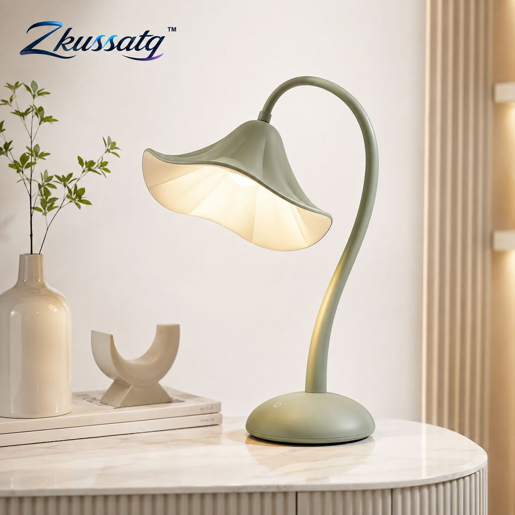 Zkussatq™ Petal Arc LED Table Lamp – Sculptural Flower Bedside Light, Dual White Reading & Nightstand Lamp