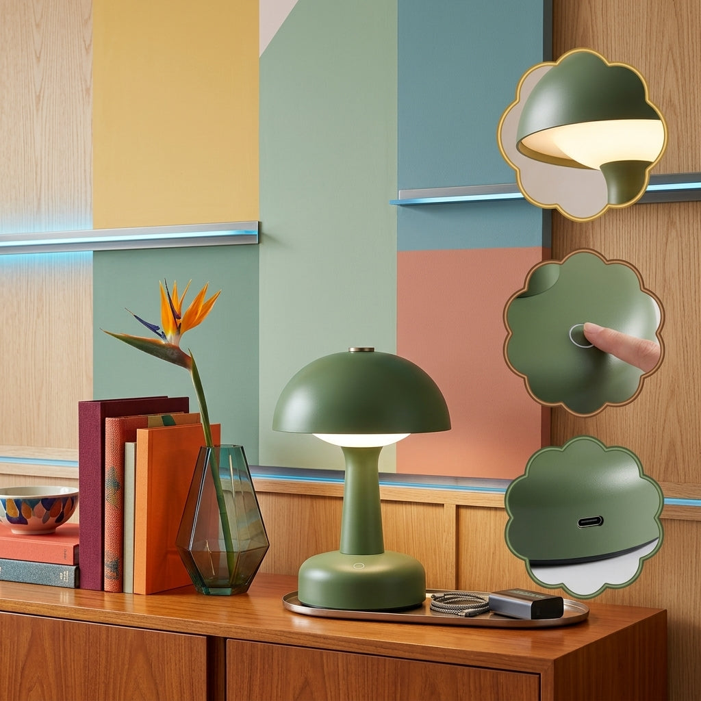 Zkussatq™ Mushroom Dome Rechargeable Table Lamp – Cordless LED Bedside Night Light