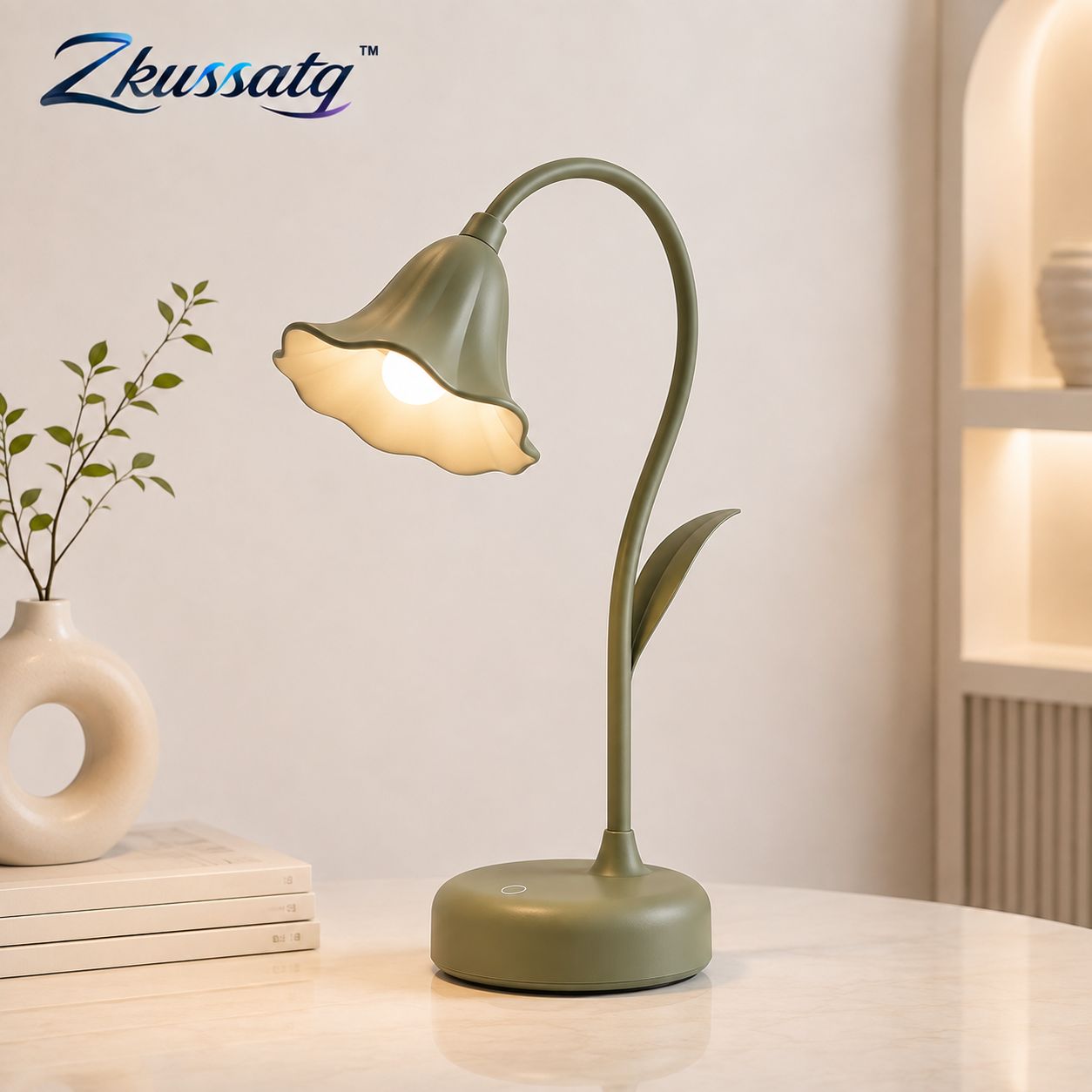 Zkussatq™ Lily Stem LED Reading Lamp – Vintage Floral Bedside Desk & Nightstand Light