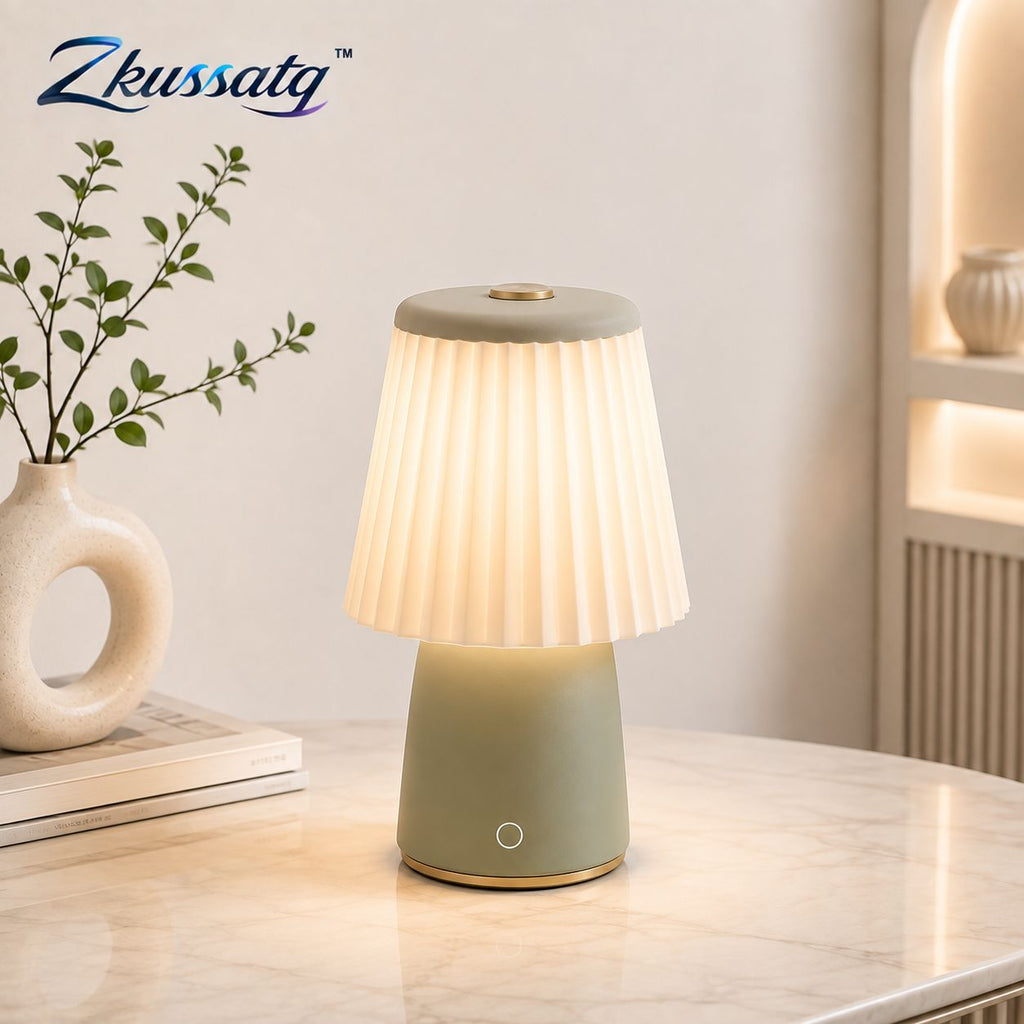 Zkussatq™ Pleated Glow Mini Table Lamp – Vintage Modern Bedside Night Light