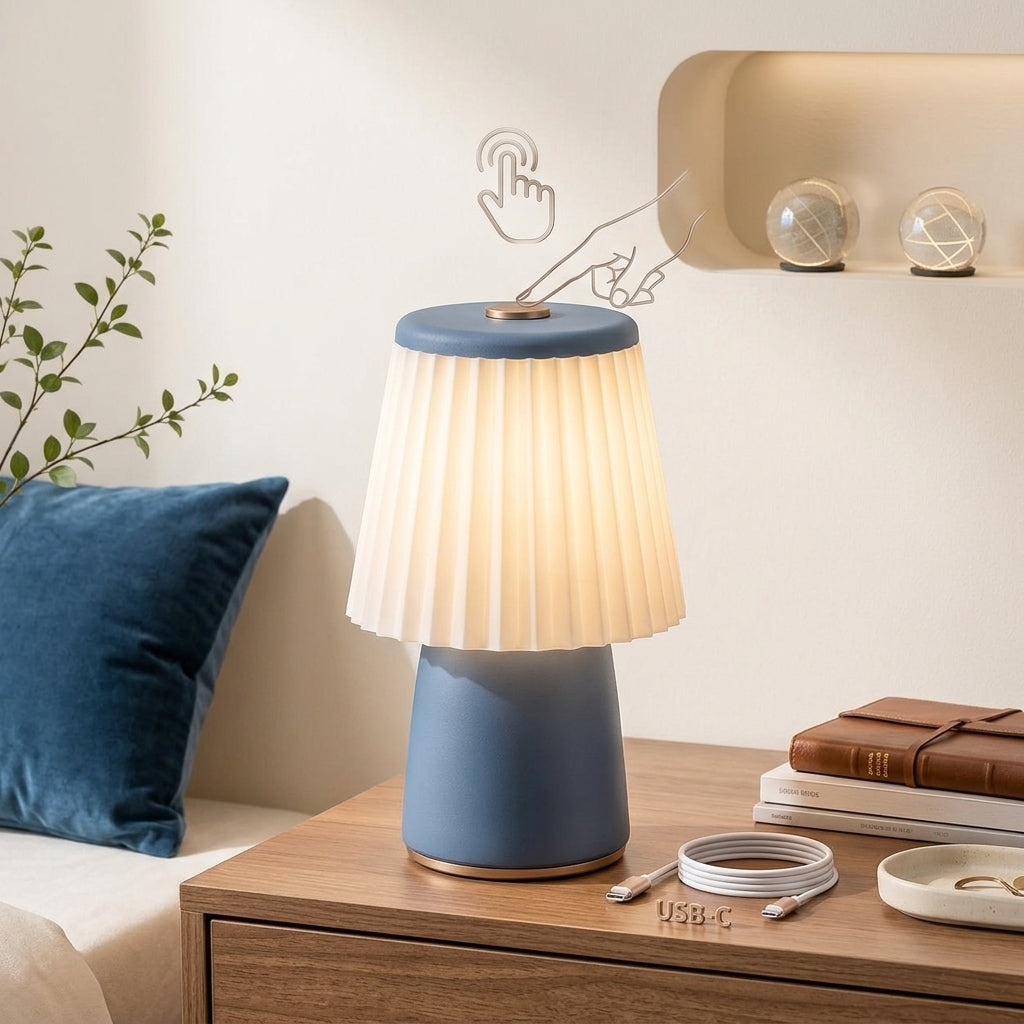 Zkussatq™ Pleated Glow Mini Table Lamp – Vintage Modern Bedside Night Light