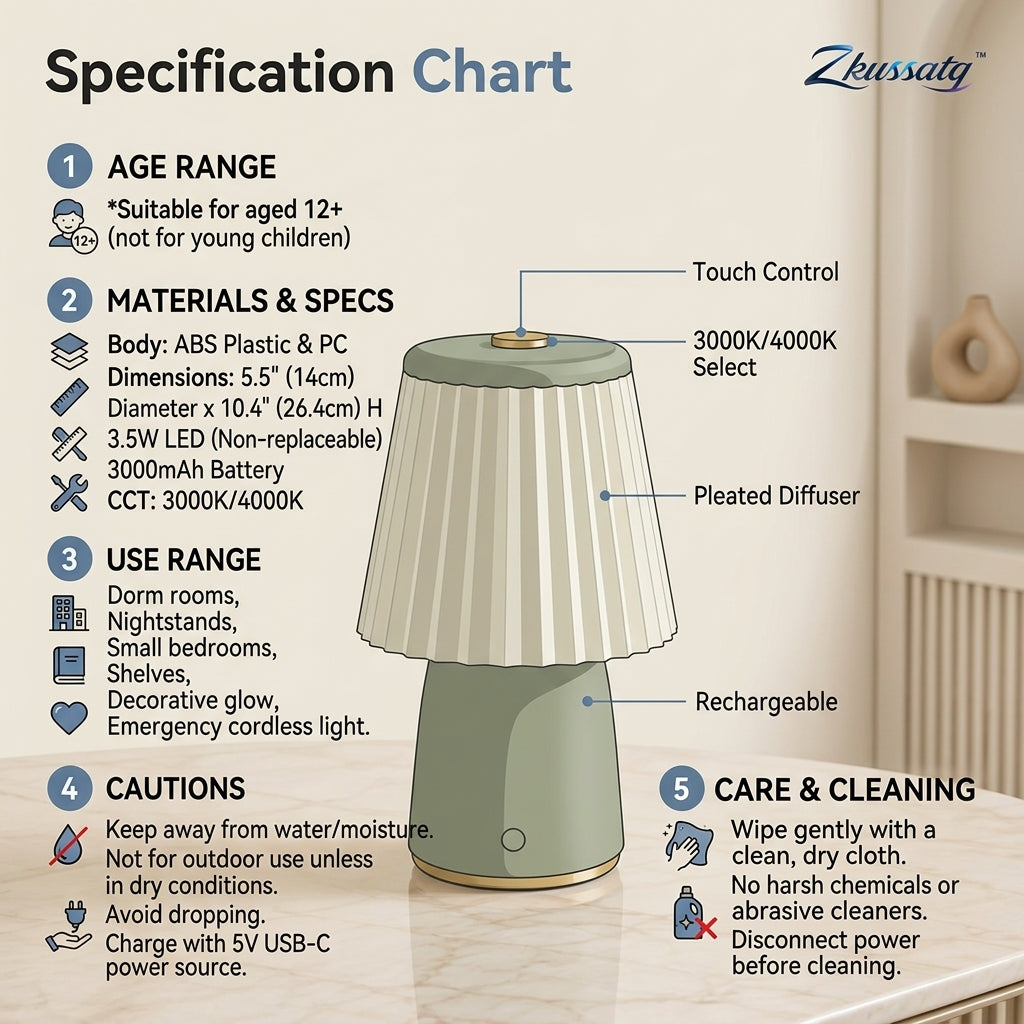 Zkussatq™ Pleated Glow Mini Table Lamp – Vintage Modern Bedside Night Light