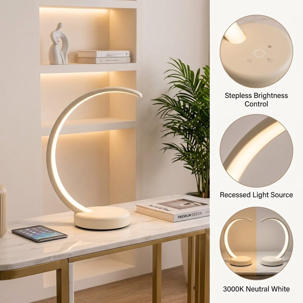 Zkussatq™ Crescent Arc Table Lamp – Curved LED Reading & Bedside Light