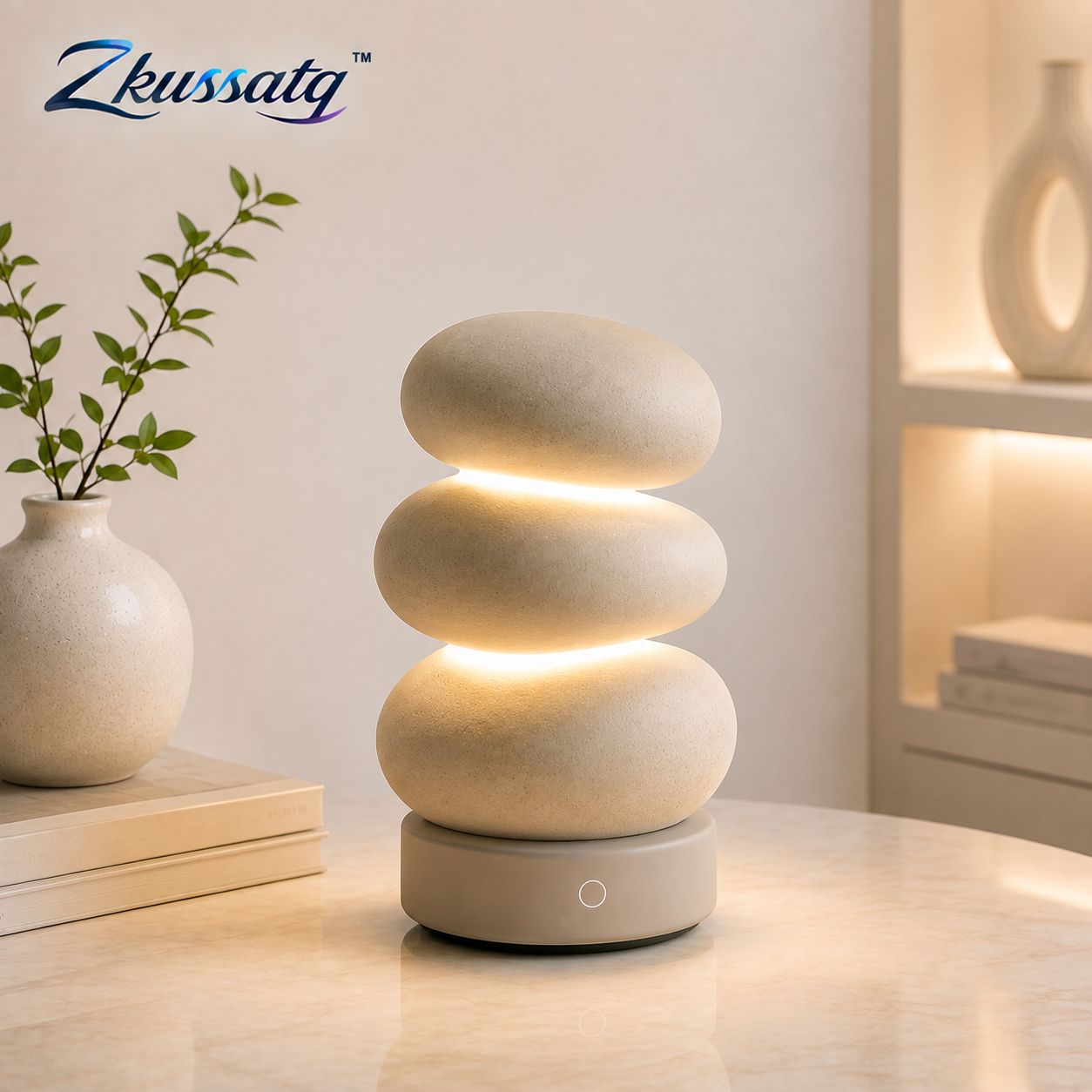 Zkussatq™ Pebble Stack Bedside Lamp – Soft Glow LED Nightstand Light