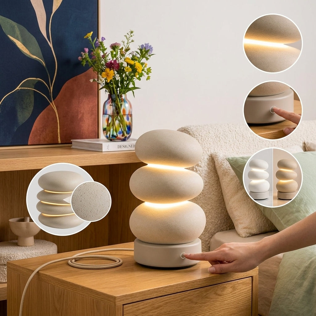 Zkussatq™ Pebble Stack Bedside Lamp – Soft Glow LED Nightstand Light