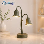 Zkussatq™ Bellflower Twin LED Table Lamp – Dual Shade Botanical Bedside Light