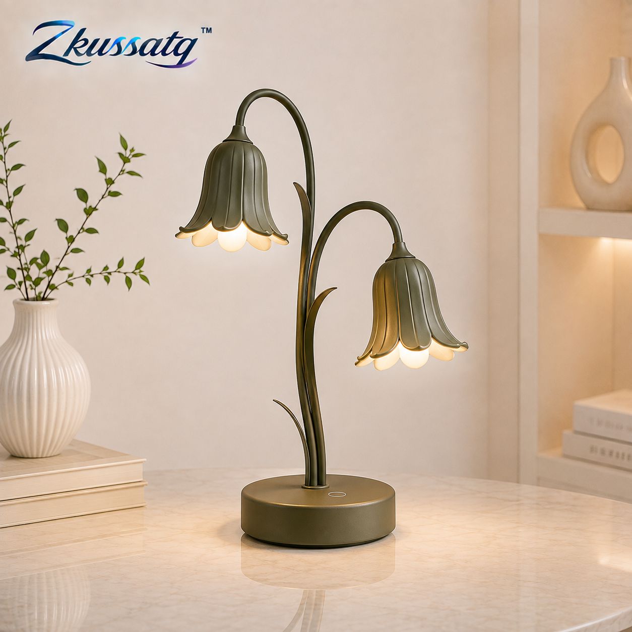 Zkussatq™ Bellflower Twin LED Table Lamp – Dual Shade Botanical Bedside Light