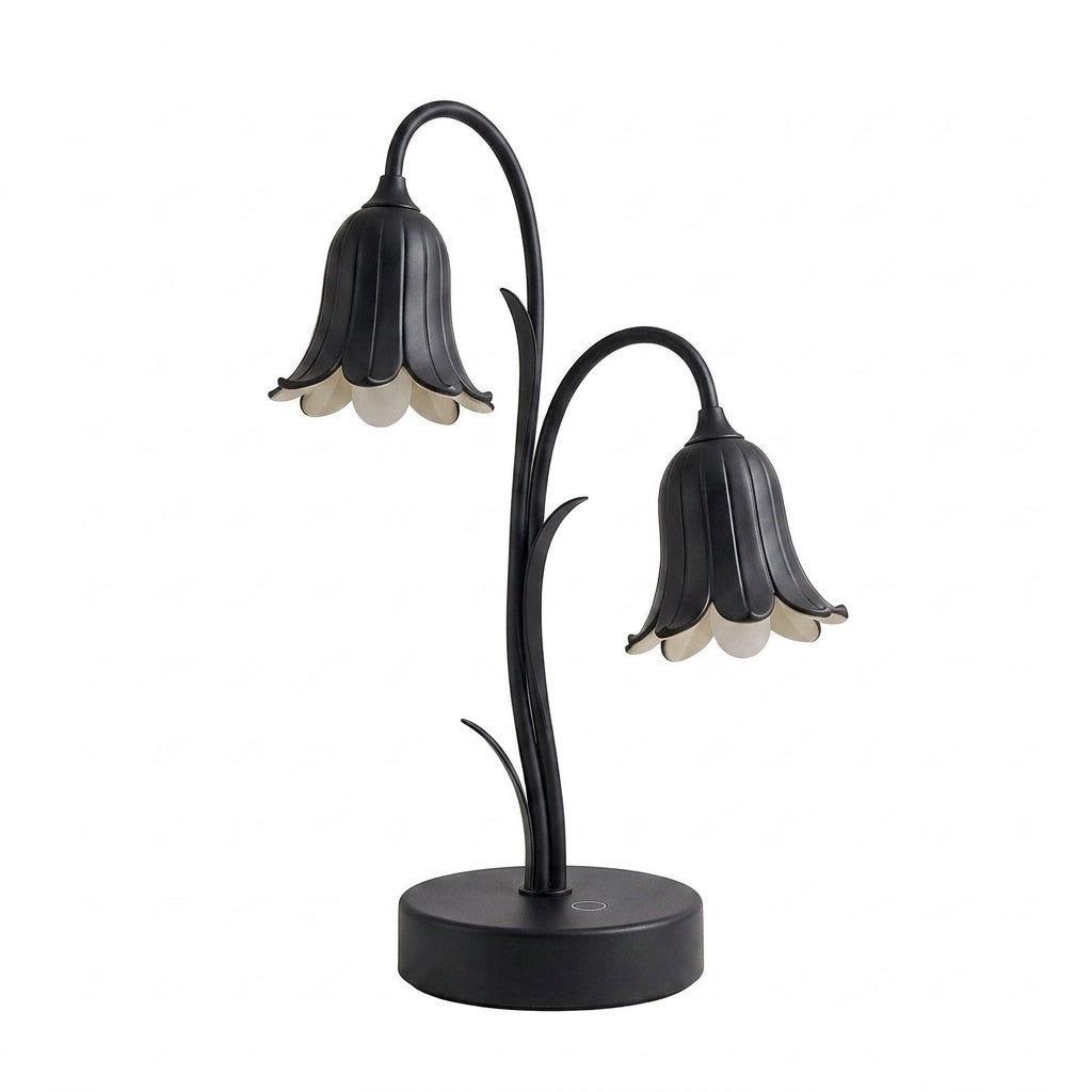 Zkussatq™ Bellflower Twin LED Table Lamp – Dual Shade Botanical Bedside Light