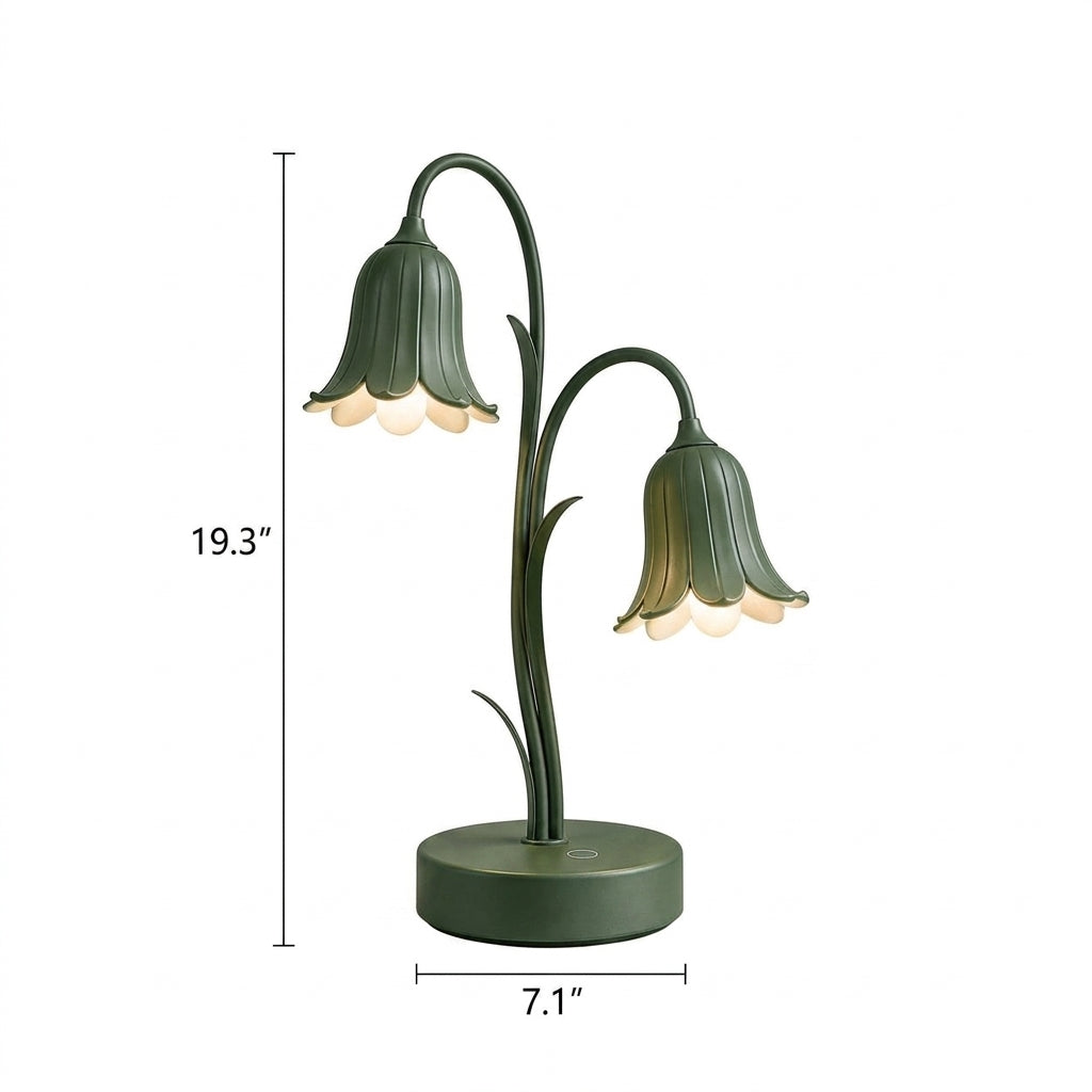 Zkussatq™ Bellflower Twin LED Table Lamp – Dual Shade Botanical Bedside Light