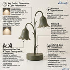 Zkussatq™ Bellflower Twin LED Table Lamp – Dual Shade Botanical Bedside Light