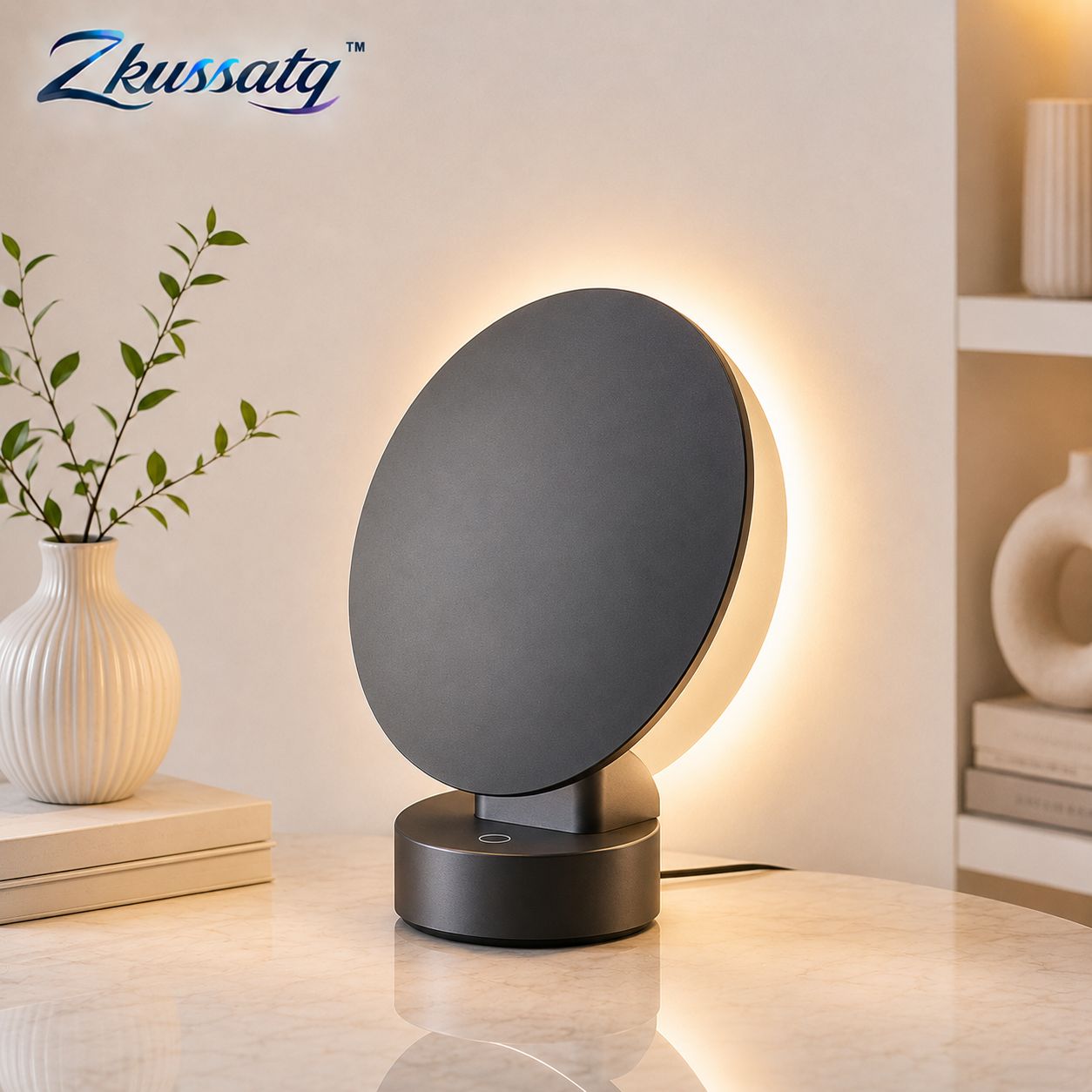 Zkussatq™ Eclipse Disc Table Lamp – Architectural LED Bedside & Accent Light