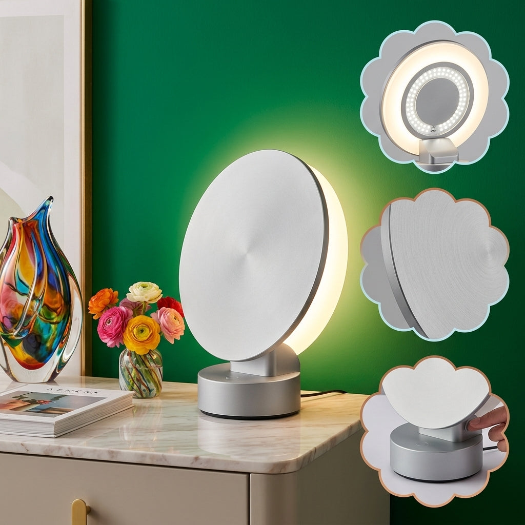 Zkussatq™ Eclipse Disc Table Lamp – Architectural LED Bedside & Accent Light