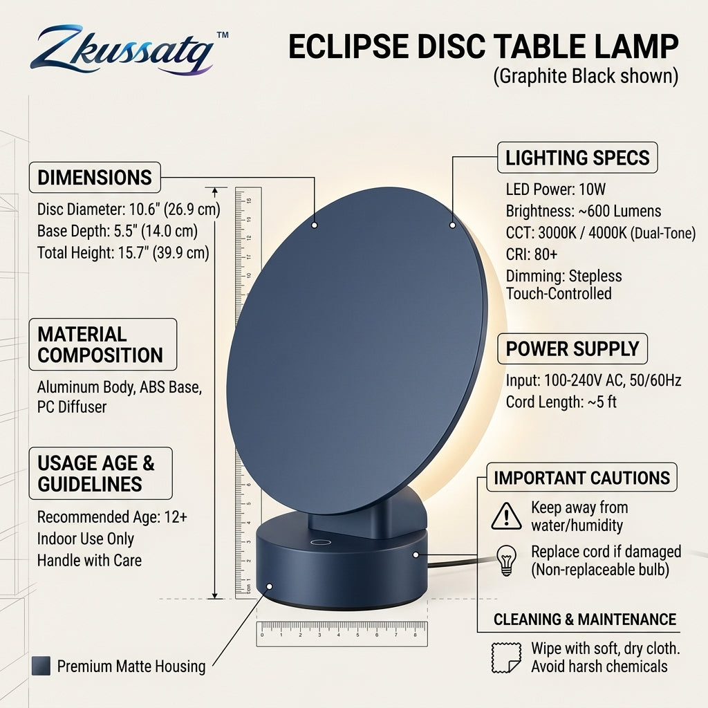 Zkussatq™ Eclipse Disc Table Lamp – Architectural LED Bedside & Accent Light